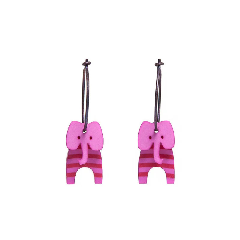 Ladies Earrings with Sky Topaz-Lene Lundberg K Form Pink Stripey Elephant Earrings