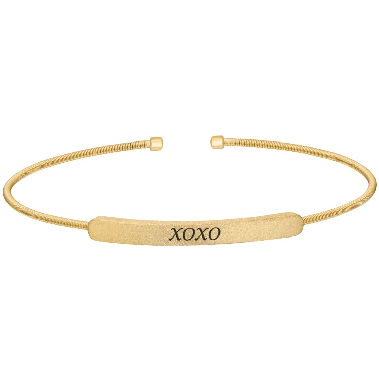 Ladies cosmic dust bracelets -Gold Finish Sterling Silver Cable Cuff Bracelet With Name Plate - XOXO