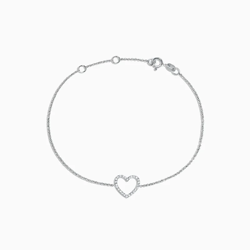 Ladies team unity bracelets -Novelty 14K White Gold Diamond Heart Bracelet, 0.10 TCW