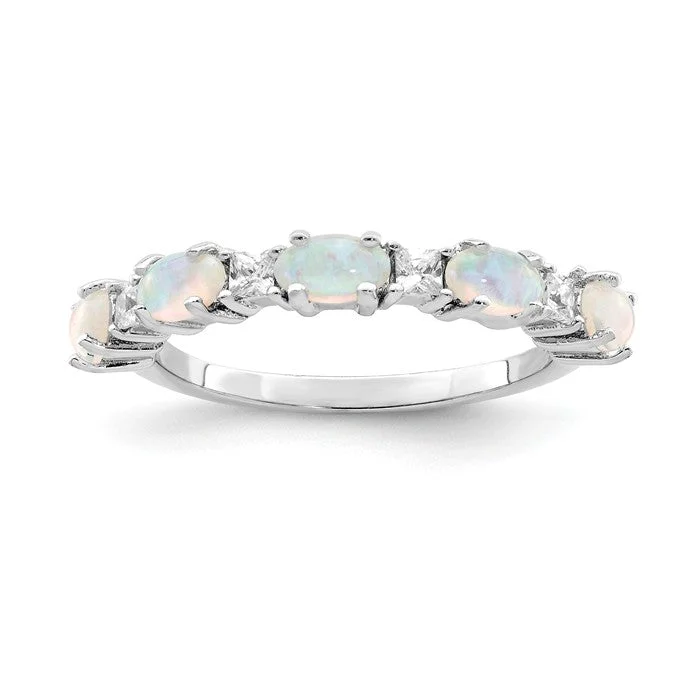 Ladies Rings for Travel Glow-Sterling Silver Created White Opal & CZ Ring