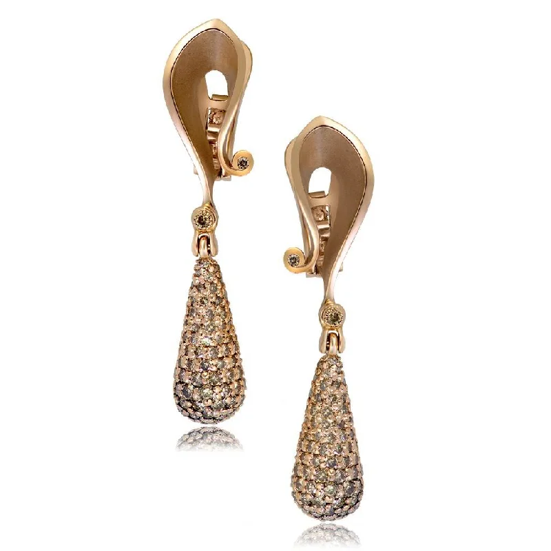 Ladies Earrings for Beach Glow-Gold Calla Drop Dangle Earrings with Champagne Diamonds