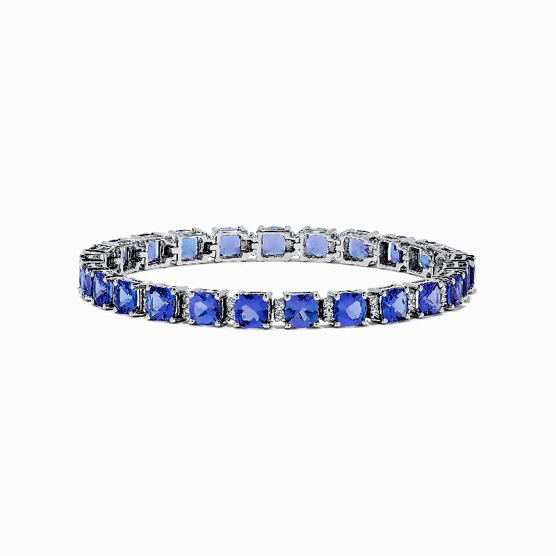 Ladies dainty bead bracelets -Nahla Siri 14K White Gold Tanzanite & Diamond Tennis Bracelet, 14.74 TCW