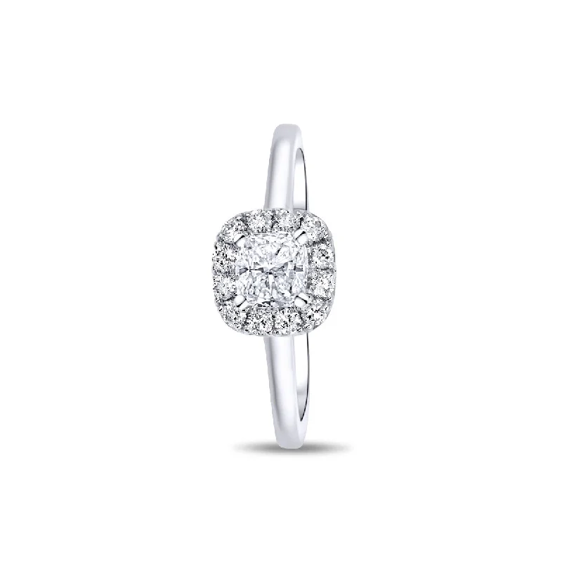 Ladies Engagement Rings with Scapolite Spark-14K White Gold Cushion Cut 0.70 Carat Diamond Halo Engagement Ring