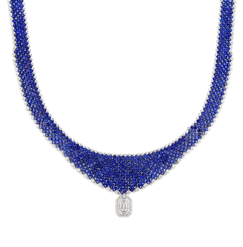 Lavish gold necklaces -Invisible Set Sapphire Necklace, 100.00 Carats