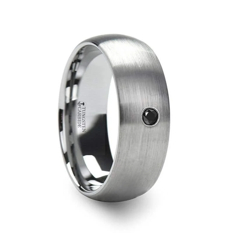 Ladies Rings Timeless Spark-Thorsten PERSEID Tungsten Carbide Brushed Finish Domed Ring with Black Diamond - 6mm & 8mm