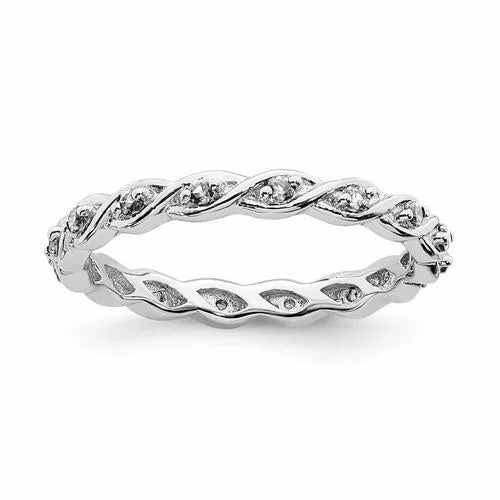 Ladies Rings with Sky Topaz-Sterling Silver Stackable Expressions April White Topaz Twist Band Eternity Ring