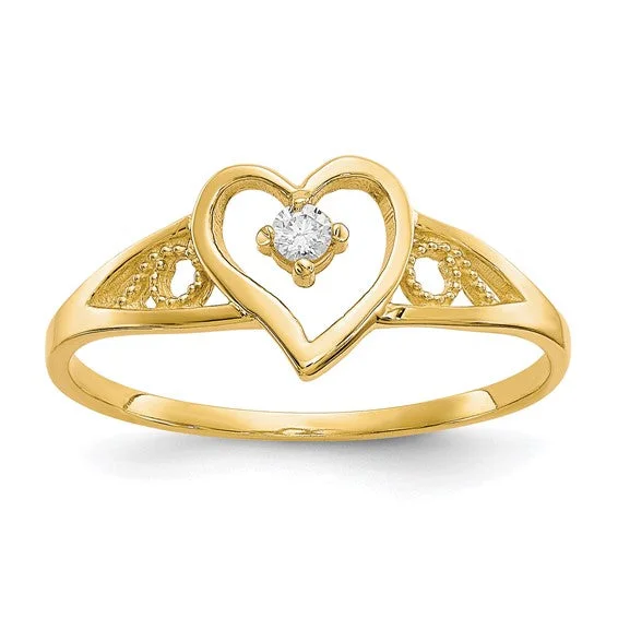 Ladies Rings with Brown Andalusite-10k Gold Heart with Center CZ and Filigree Side Ring