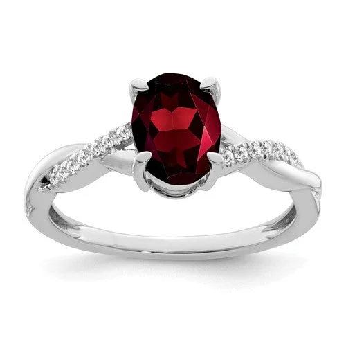 Ladies Rings with Yellow Sanidine-14K White Gold Oval Garnet And Diamond Ring