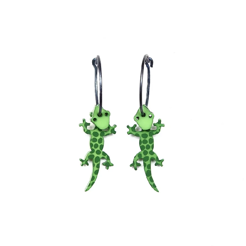 Ladies Earrings with White Phenakite-Lene Lundberg Green Spotted Gecko Earrings