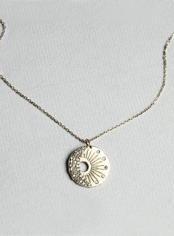 Dreamy spark necklaces -Sun and Moon Diamond Disc Necklace