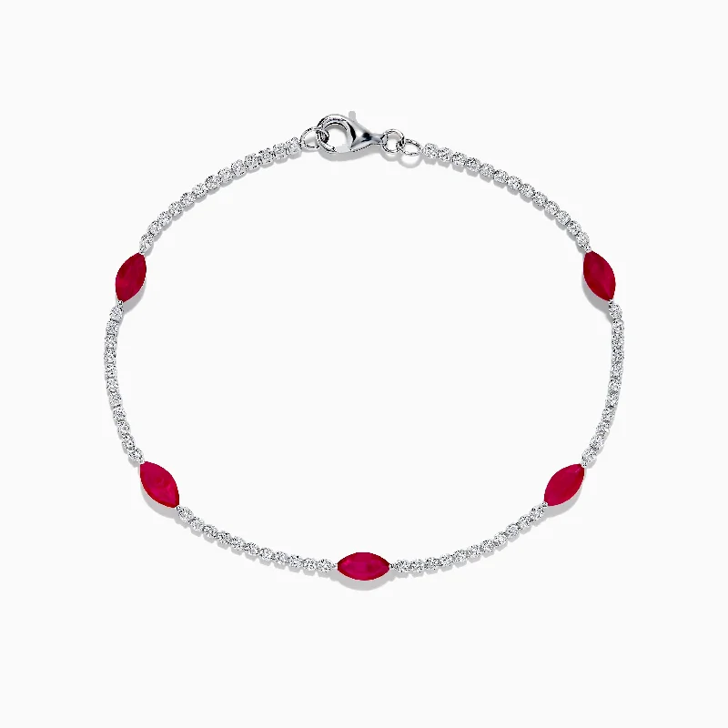 Ladies joyful burst bracelets -Ruby Royale 14K White Gold Ruby and Diamond Station Bracelet