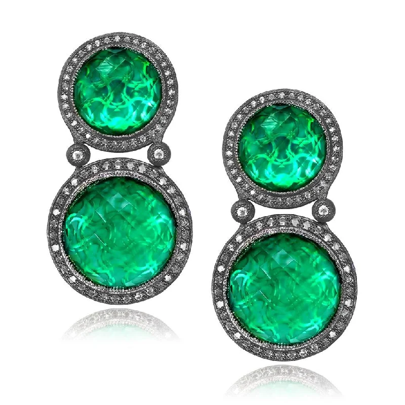 Ladies Earrings with Blue Jeremejevite-Silver Symbolica Drop Earring with Green Agate & Topaz