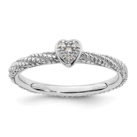 Ladies Rings with Bright Sunstone-Sterling Silver Diamond Stackable Expressions Textured Heart Ring