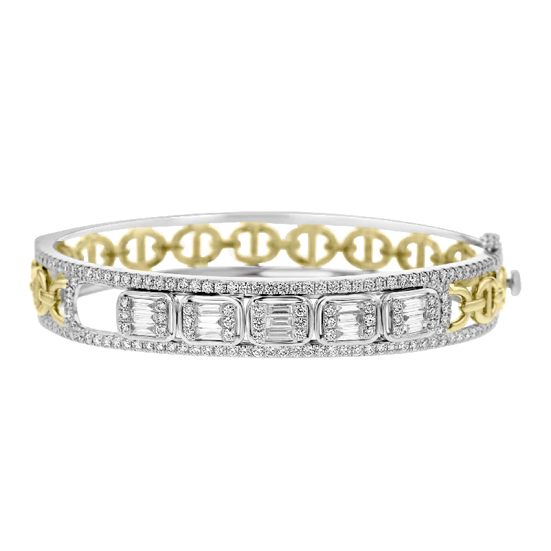 Ladies key motif bracelets -18K YELLOW AND WHITE GOLD 2.79CT DIAMOND SLIDE BANGLE BRACELET