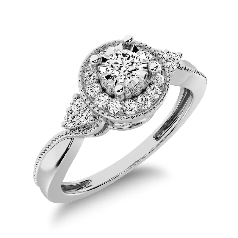 Ladies Engagement Rings Open Glow-10K White Gold Diamond 1/5 CTW. Milgrain detail Halo Engagement Ring