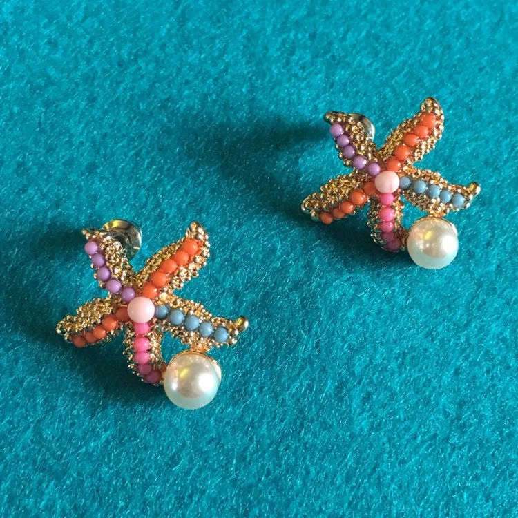 Ladies Earrings Fresh Glow-Starfish stud earrings multi coloured or pearl