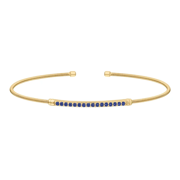 Ladies inspiring gleam bracelets -Gold Finish Sterling Silver Cable Cuff Bracelet with Simulated Blue Sapphire Birth Gems - September