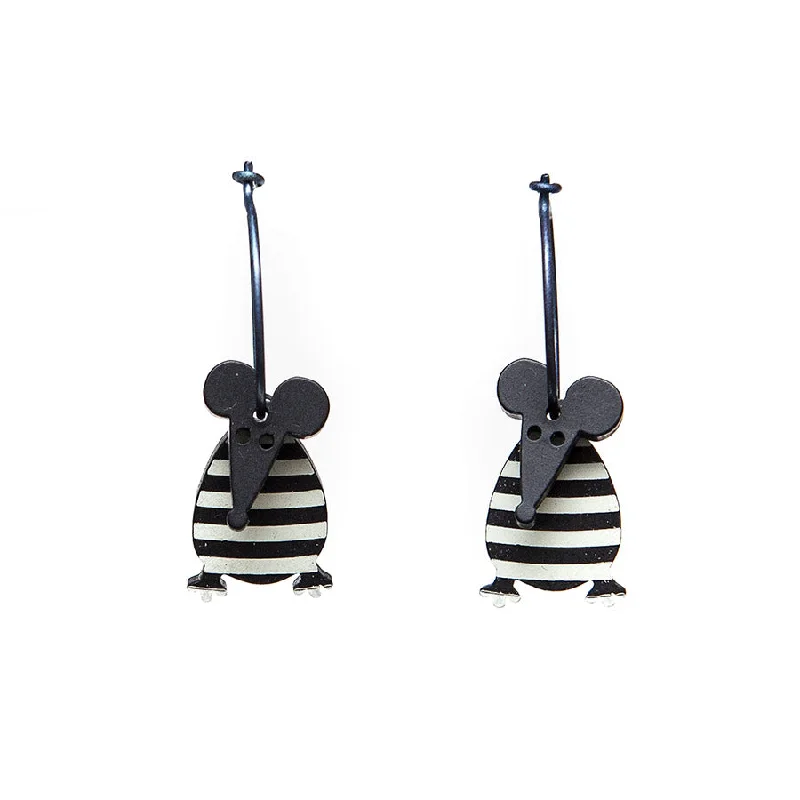 Ladies Earrings with Bloom Glow-Lene Lundberg K-Form Black and White Stripey Mouse Earrings