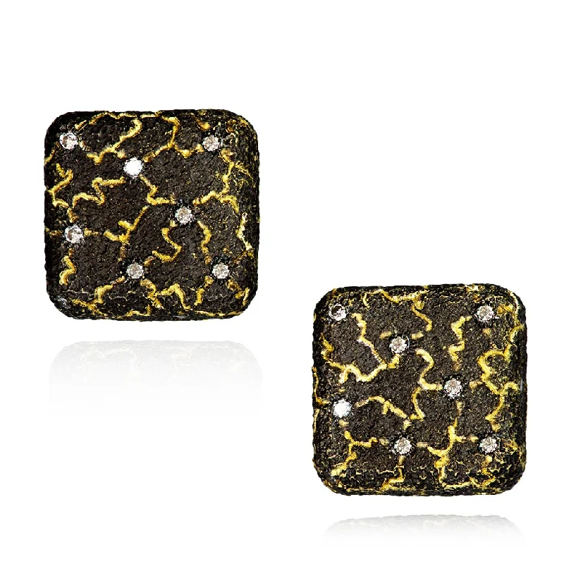 Ladies Earrings Geometric Spark-Gold Lava Mushroom Stud Earrings with Diamonds