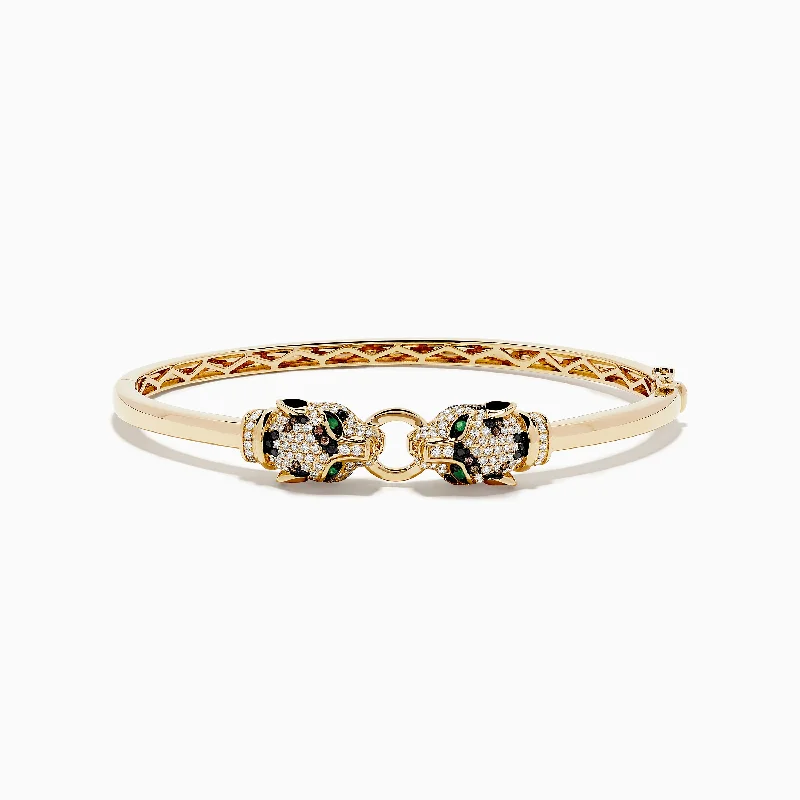 Ladies balanced harmony bracelets -Signature 14K Yellow Gold Emerald and Multi Diamond Bangle