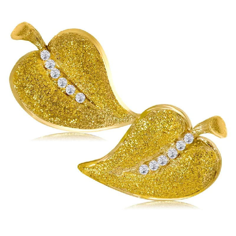 Ladies Earrings Pearl Glow-Gold Leaf Earrings with Silvermist Diamonds