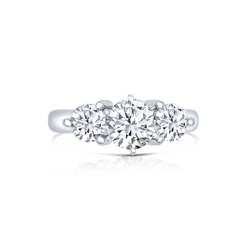 Ladies Engagement Rings White Spark-14K White Gold Round Three Stone Diamond Engagement Ring