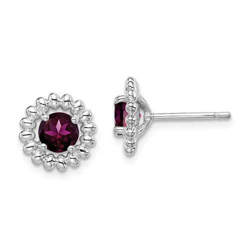 Ladies Earrings Open Spark-Sterling Silver Rhodolite Garnet Round Earrings