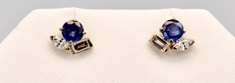 Ladies Earrings with Key Shine-14K white gold Sapphire stud earrings with Diamonds