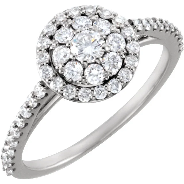 Ladies Engagement Rings with Chalcanthite Shine-14K White Gold 3/4 CTW Diamond Cluster Halo-Style Engagement Ring