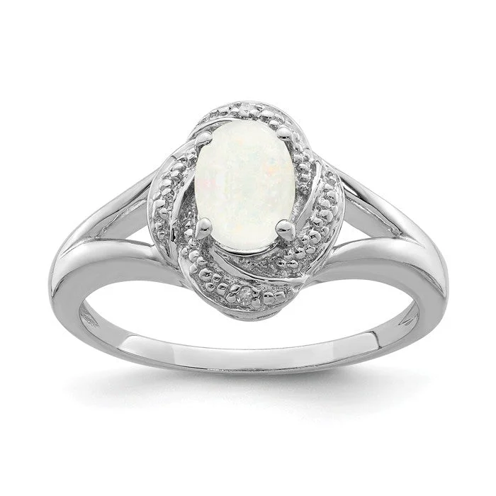 Ladies Rings with Milky Moonstone-Sterling Silver Diamond & Oval Gemstone Birthstone Rings