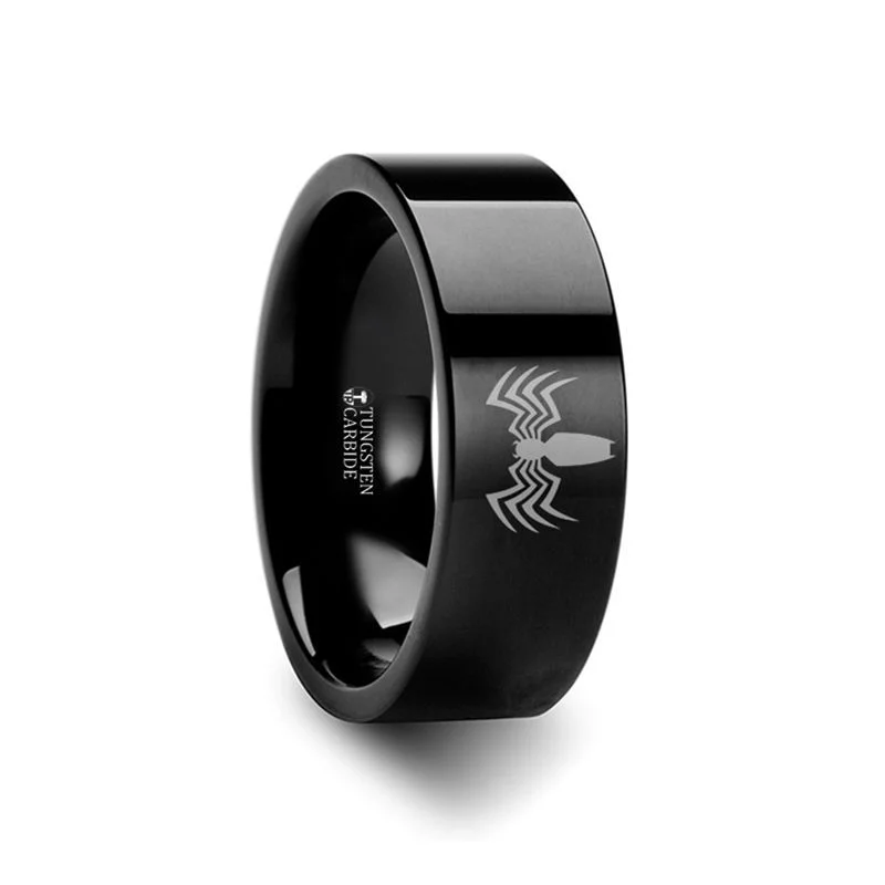 Ladies Rings for Casual Spark-Thorsten Venom Spiderman Symbol Black Tungsten Engraved Ring - 4mm-12mm