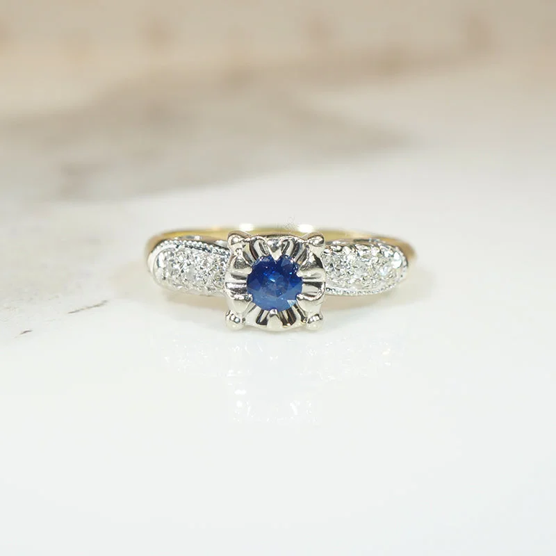 Ladies Engagement Rings Oval Spark-Sapphire and Diamond 1940's Engagement Ring