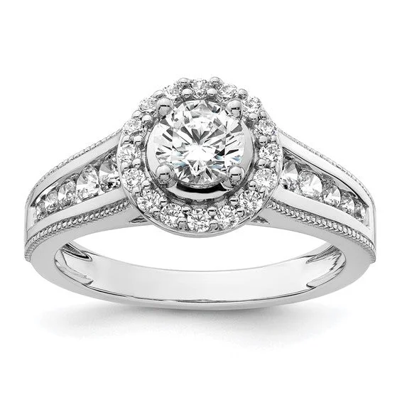 Ladies Engagement Rings with Beryl Glow-14K White Gold Lab Grown Diamond Halo Complete Engagement Ring