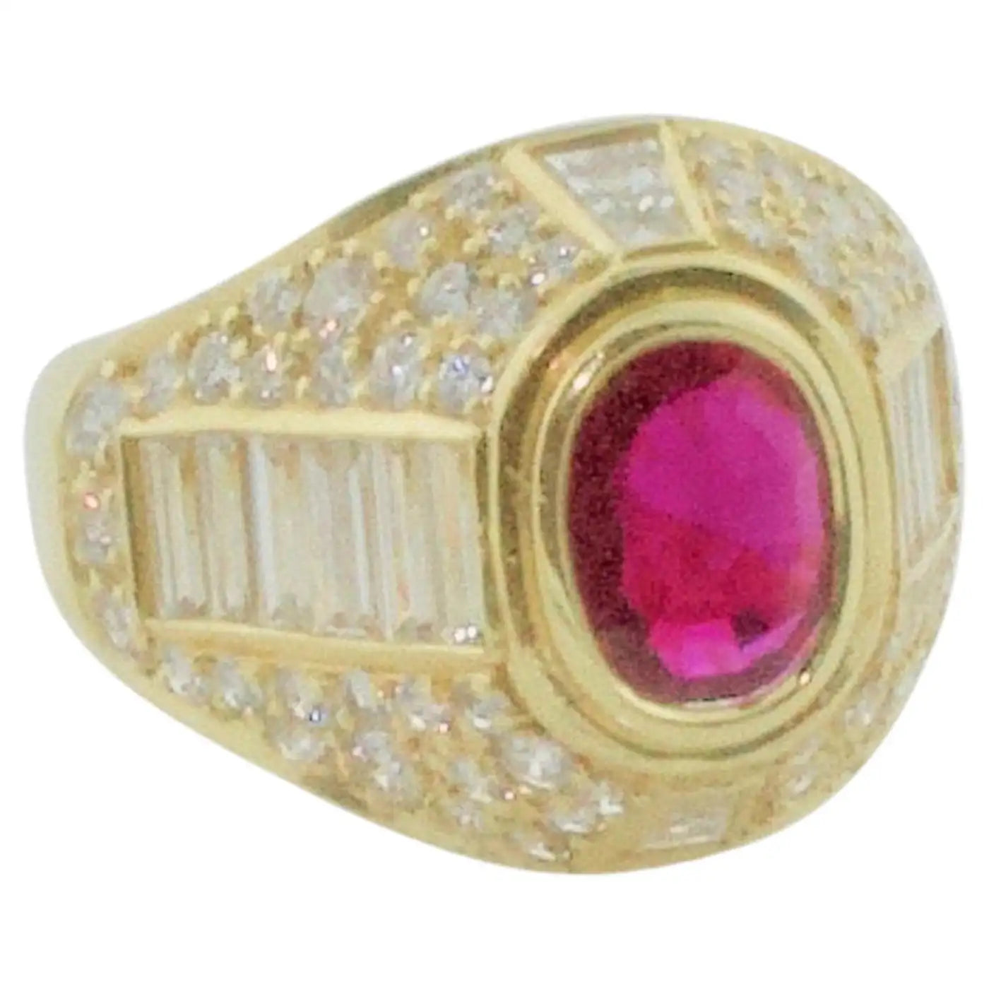 Ladies Rings with Lilac Iolite-Burma Ruby and Diamond Cigar Band Style Ring in 18k Yellow Gold