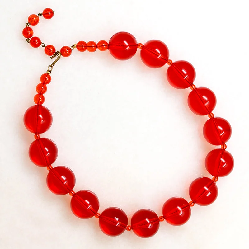 Fine link necklaces -Pop Art Red Plastic Sphere Bead Necklace