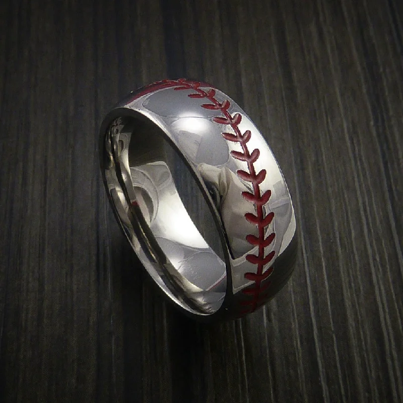 Ladies Rings Unique Spark-Cobalt Chrome Baseball Ring with Polish Finish