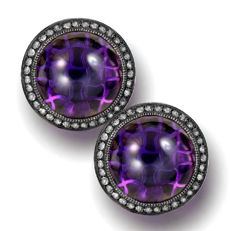 Ladies Earrings with Black Onyx-Silver Symbolica Clip-On Earrings with Japanese Amethyst