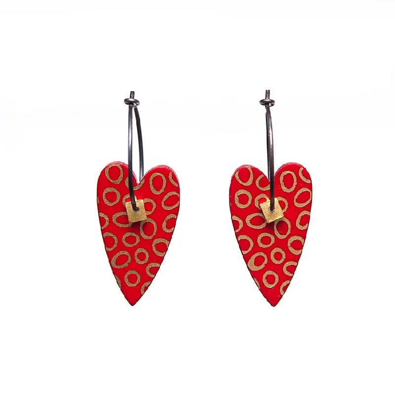 Ladies Earrings with Gold Milarite-Lene Lundberg K-Form Red Heart Earrings