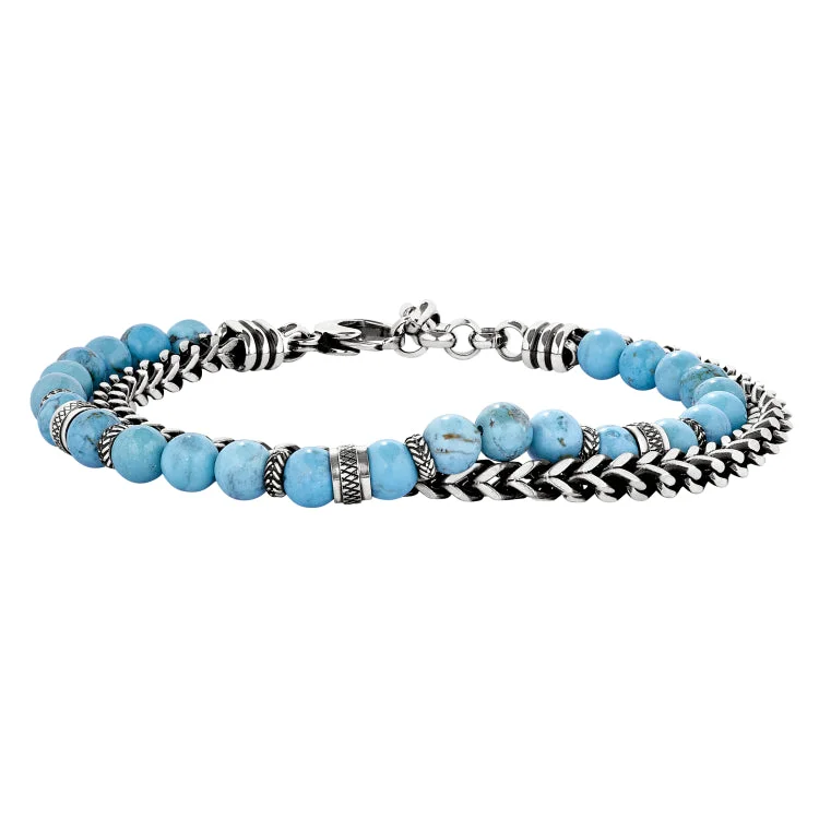 Ladies balanced grace bracelets -Stainless Steel Square Fox Tail Chain and Turquoise Bead Bracelet