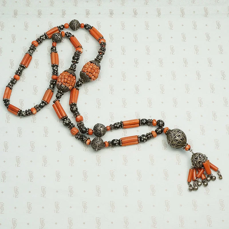 Sleek lariat necklaces -Chinese 19th Century Tasseled Bead Necklace