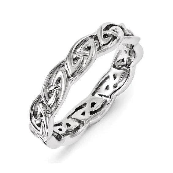 Ladies Rings with Rose Kunzite-Sterling Silver Stackable Expressions Celtic Carved Band Ring