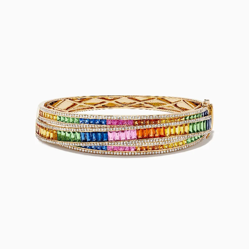 Ladies affordable chic bracelets -Watercolors 14K Gold Multi Sapphire and Diamond Bangle