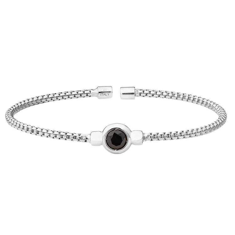 Ladies shimmering flash bracelets -Rhodium Finish Sterling Silver Rounded Box Link Cuff Bracelet with Bezel Set Simulated Onyx