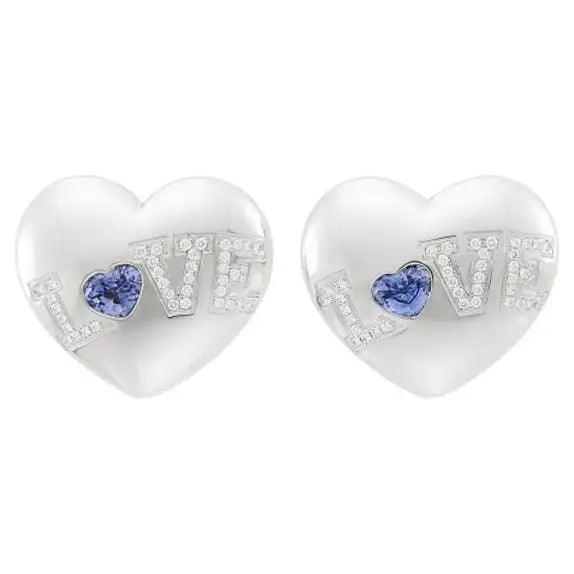 Ladies Earrings with Red Pyroxmangite-Chopard Sapphire and Diamond Puff Heart Earrings in 18k