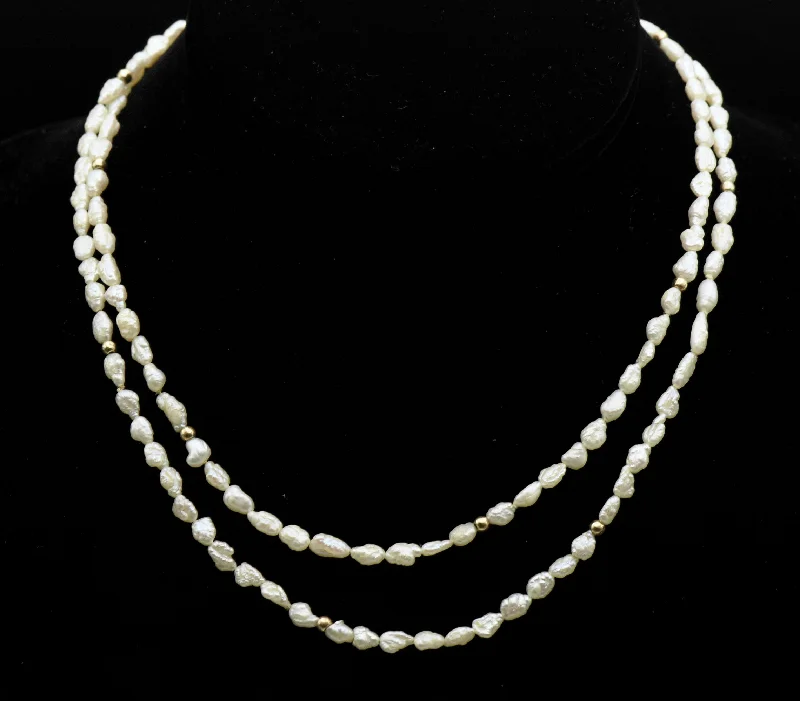 Harmonious flair necklaces -Freshwater Rice Pearl and Gold Bead Necklace - 32"