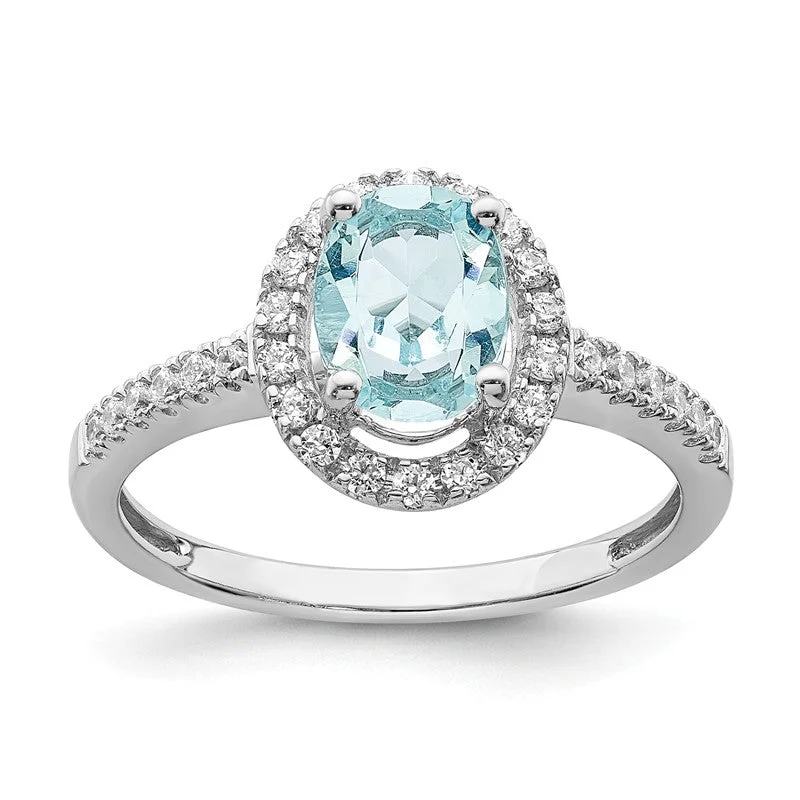 Ladies Engagement Rings with Axinite Shine-14k White Gold Aquamarine Oval Diamond Halo Engagement Ring