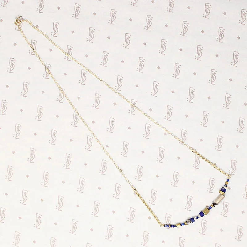 Budget sparkle necklaces -Vivid Blue Lapis & Brass Bead Arc Necklace by Brin