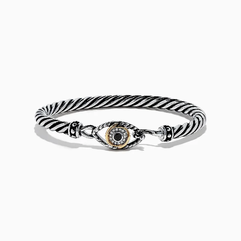 Ladies cosmic vision bracelets -Sterling Silver Sapphire and Diamond Evil Eye Bangle, 0.20 TW