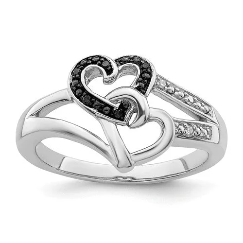 Ladies Rings with Green Rosasite-Sterling Silver Black & White Diamond Heart Ring