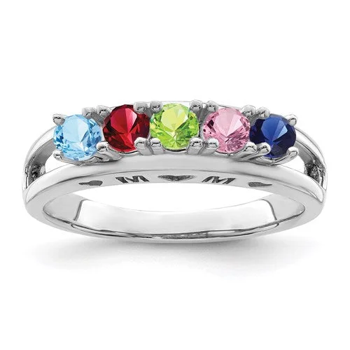 Ladies Rings Flex Glow-Sterling Silver 'Mom' Mother's Family Birthstone Ring